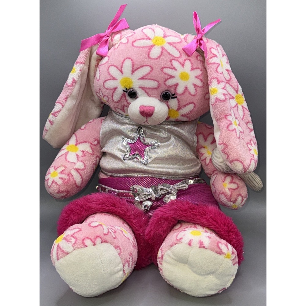 BUILD A BEAR Daisy Bunny Floral Rabbit 16" BAB 2011 Pink Rock Star Outfit